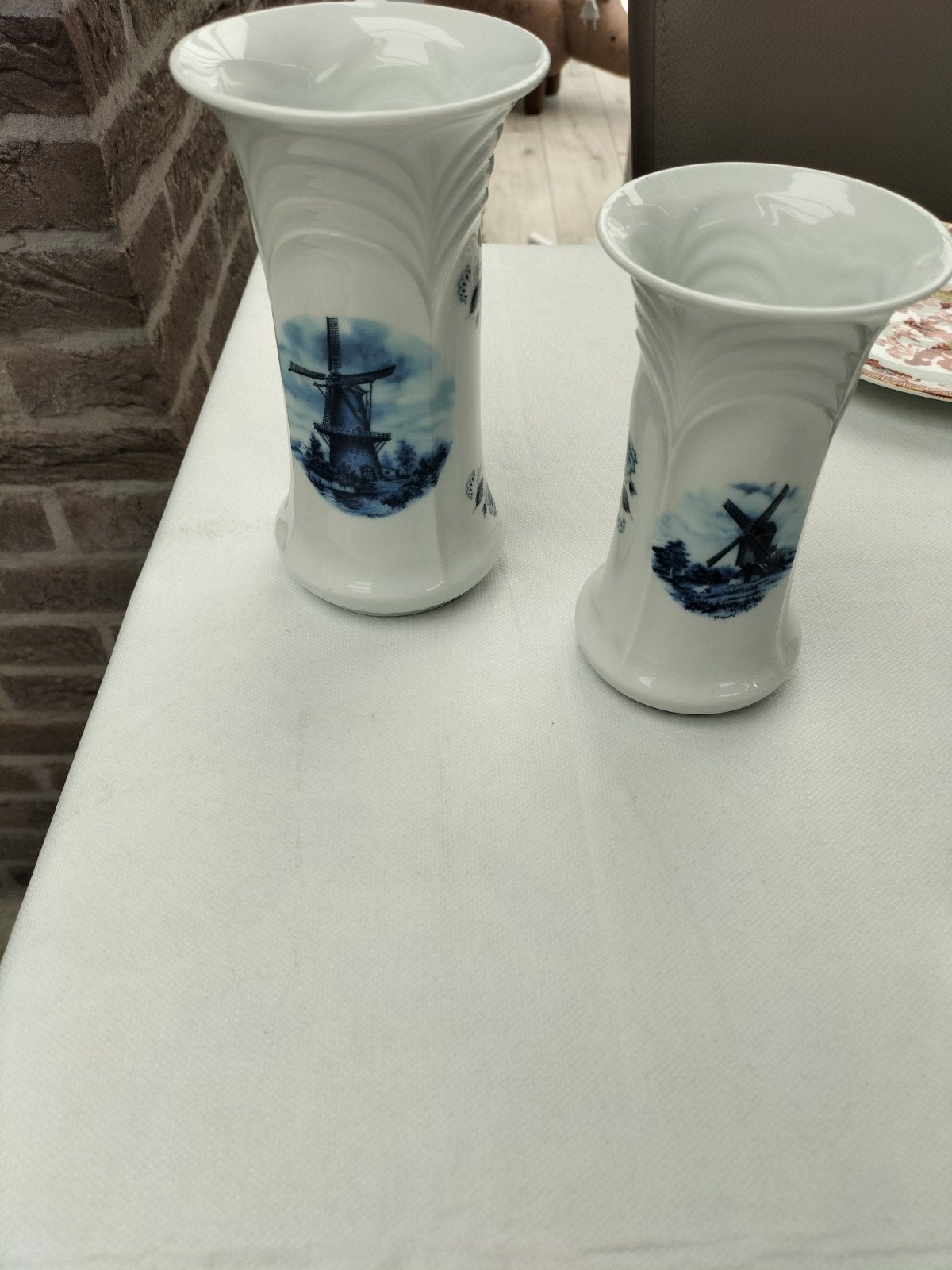 Set van 3 Delfts Blauw vazen met molen decoratie, Ophalen of Verzenden