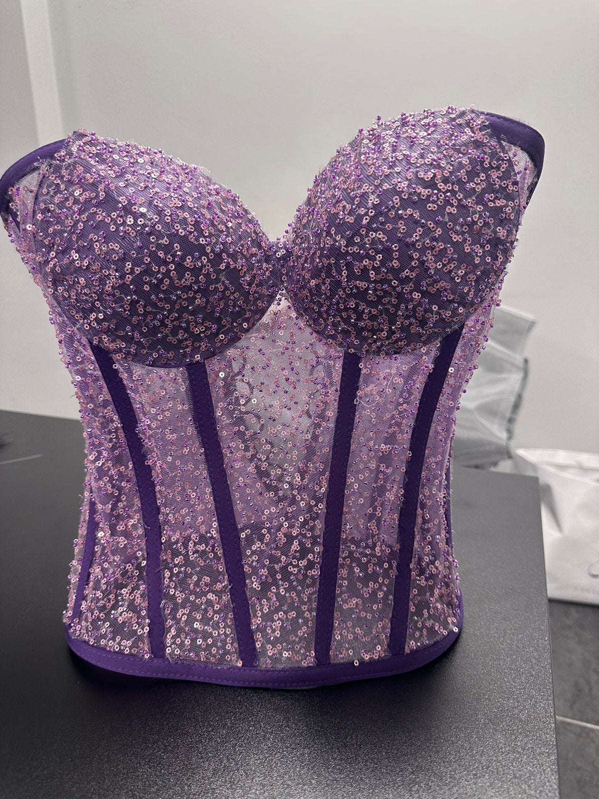 Geborduurd corset met kralen, Ophalen, Overige typen, Zwart, Nieuw