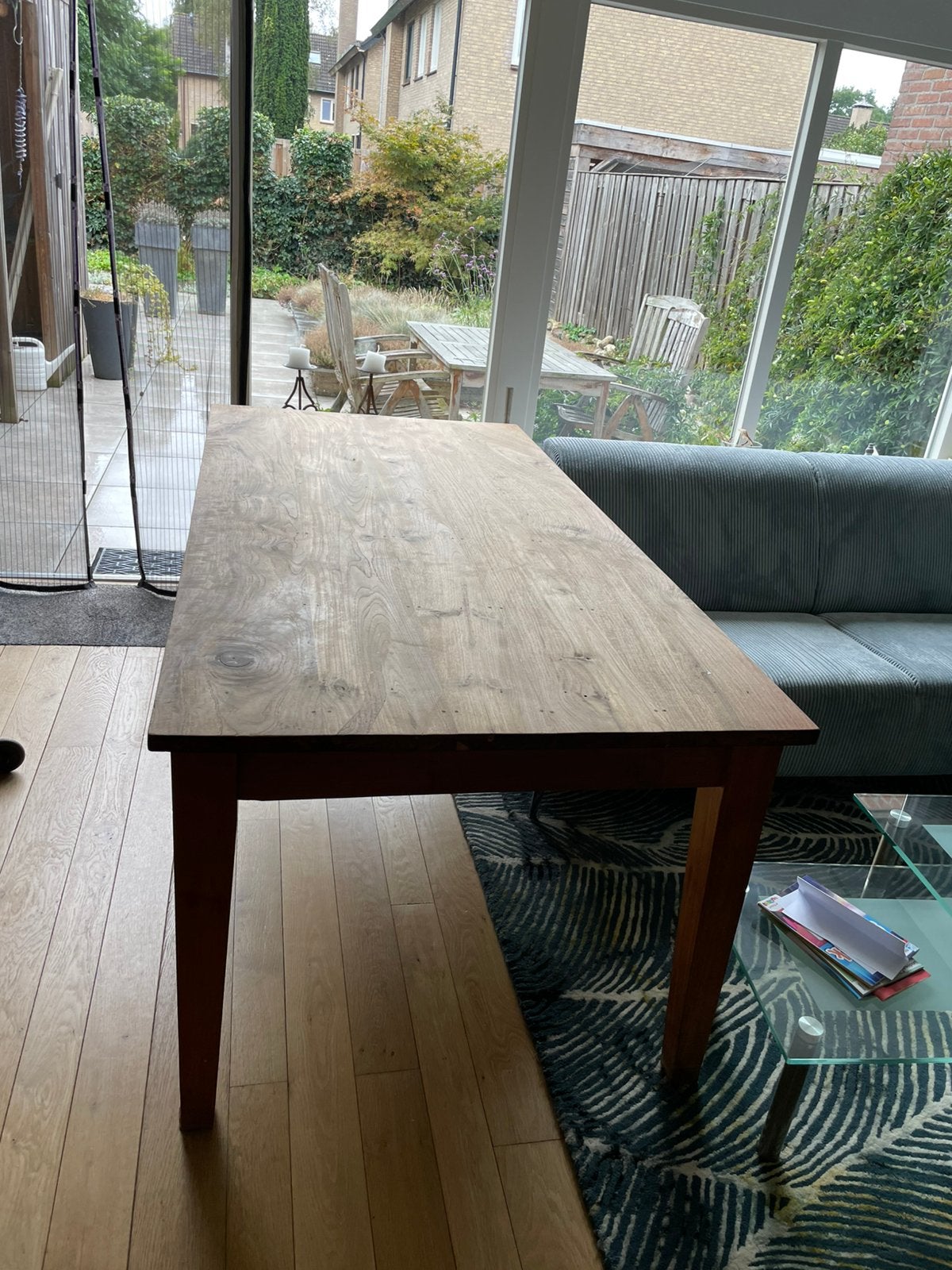 Teak houten eettafel, Huis en Inrichting, Ophalen, 200 cm of meer, 50 tot 100 cm, Zo goed als nieuw