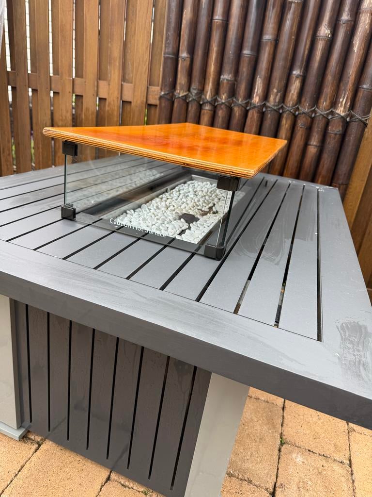 Cozy & Living vuurtafel met houten blad, Ophalen, Gebruikt