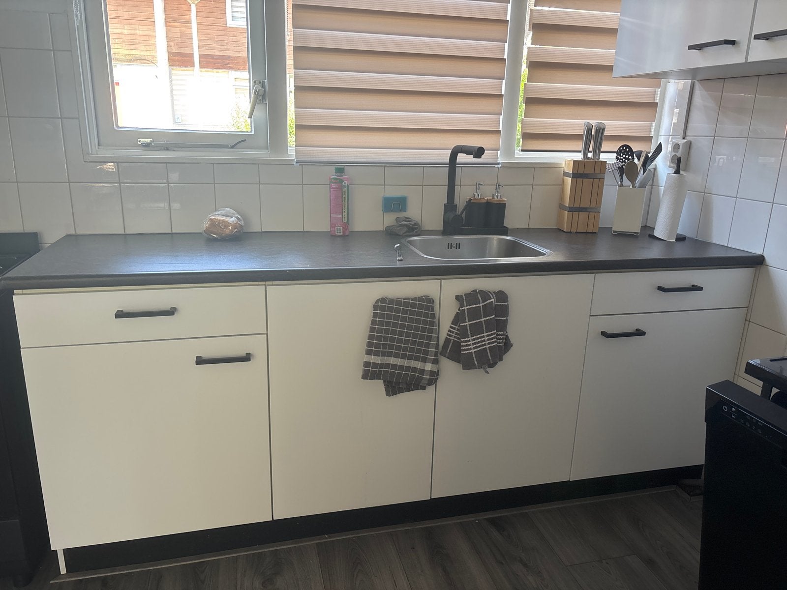 Keukenblok incl deuren en lades MOET WEG, Ophalen, Gebruikt, Wit, Enkelwandige keuken