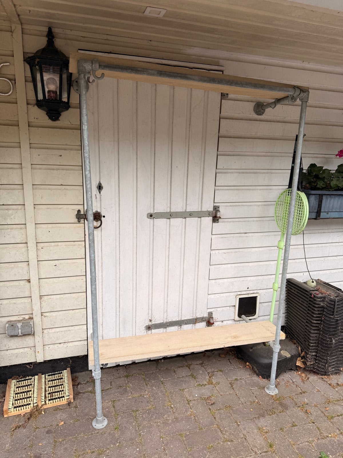 kapstok van steigerbuizen met houten plank, Ophalen, Gebruikt, 200 cm of meer, Metaal