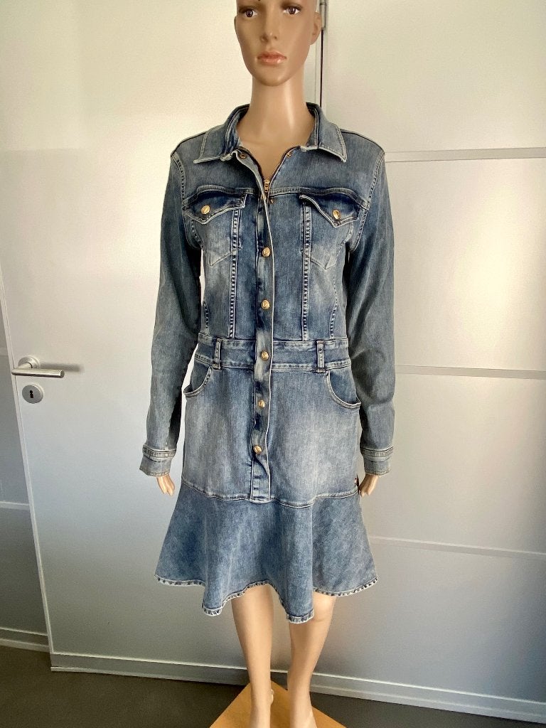 K348 JOSH V maat 36=S spijkerjurk jeansjurk jurk blauw jeans, Blauw, Ophalen of Verzenden, Zo goed als nieuw, Knielengte