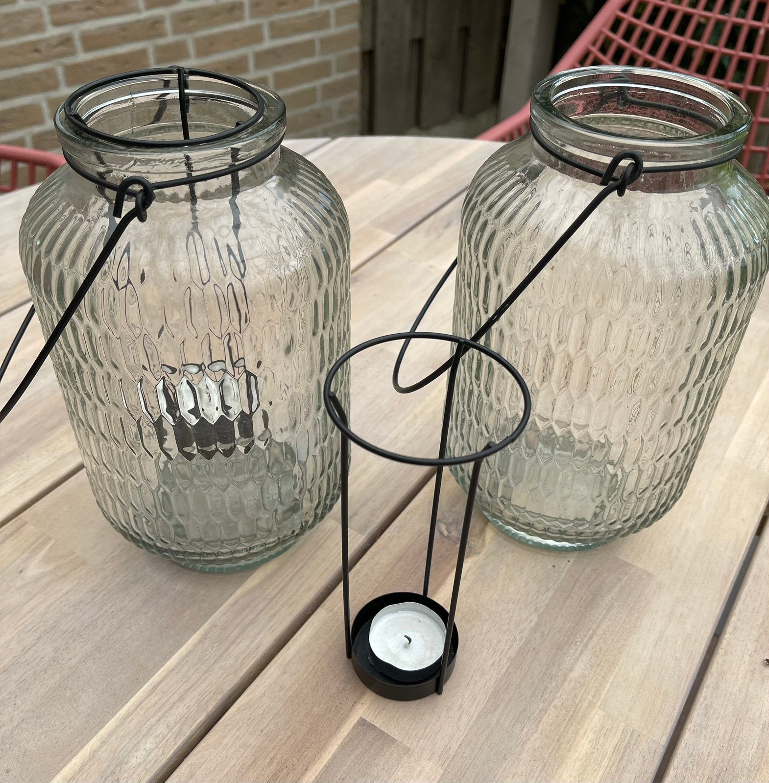 2 zware glazen theelichten windlichten voor binnen en buiten, Huis en Inrichting, Ophalen of Verzenden, Overige materialen, Minder dan 25 cm