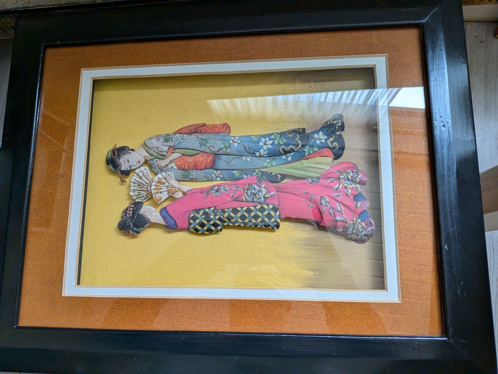 Ingelijste 3D Japanse Geisha Kimono Kunst, Ophalen of Verzenden