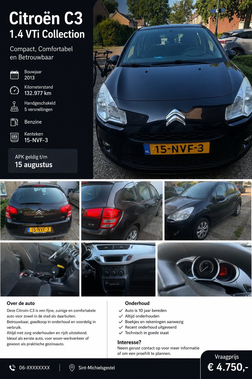 Citroën C3 1.4i 75pk 2010 Zwart, Auto's, Voorwielaandrijving, 1005 kg, 4 cilinders, Zwart