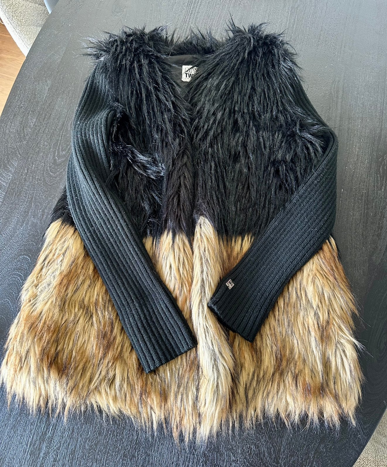 Twinset jas met faux fur lijfje en wollen mouwen - Maat L, Kleding | Dames, Truien en Vesten, Zo goed als nieuw, Maat 42/44 (L)