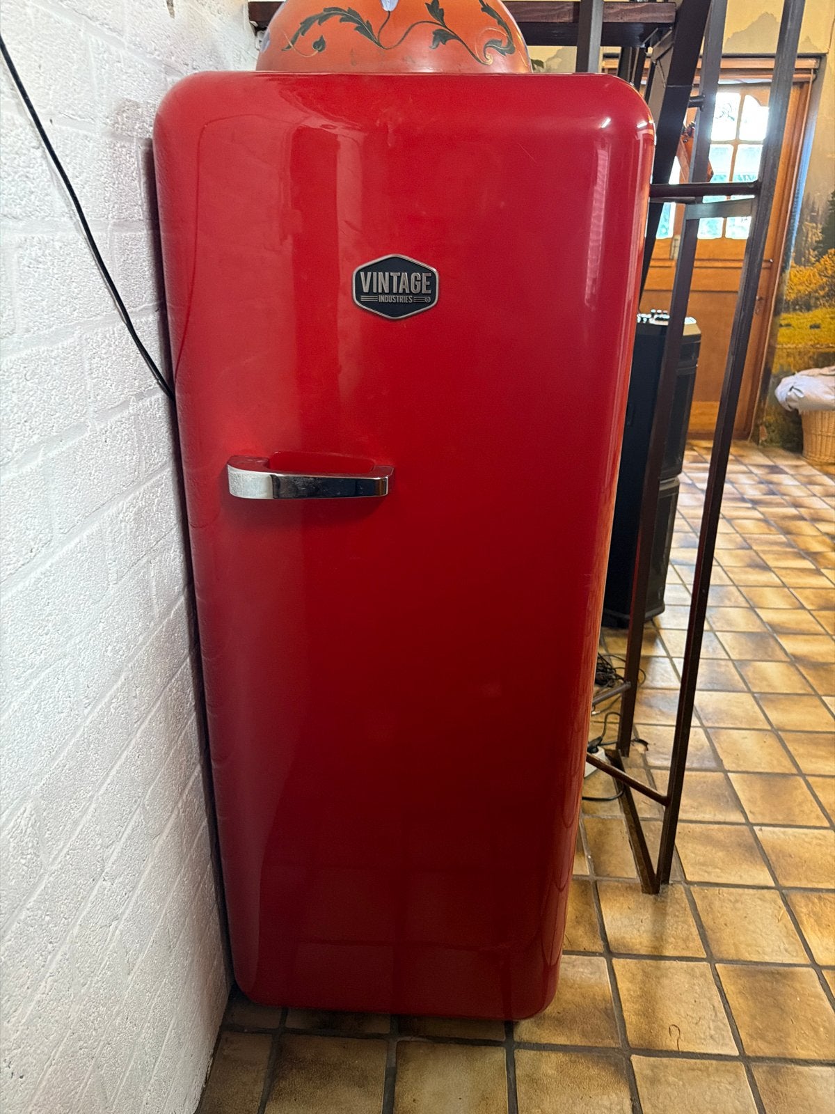 Vintage rode koelkast - perfect voor dranken, 120 tot 140 cm, 100 tot 150 liter, Ophalen of Verzenden, 45 tot 60 cm