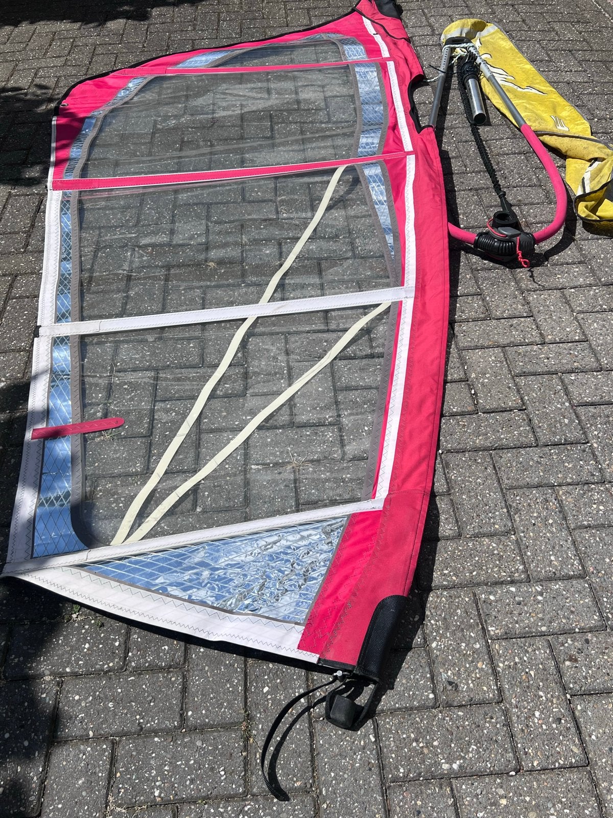 Windsurfzeil 3,5m2 met giek en mast + verlenger Junior, Ophalen, Gebruikt, Met giek, Minder dan 3.5 m²