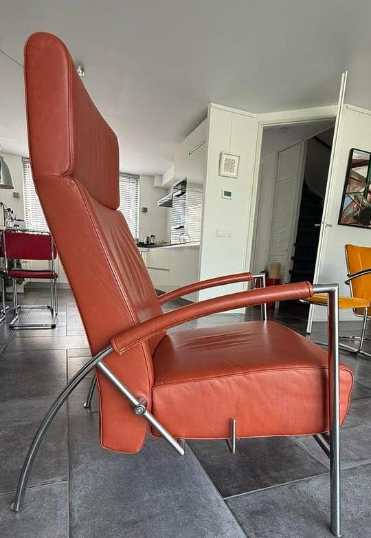 Harvink club relax, fauteuil, hocker, leder kleur terracotta, Huis en Inrichting, Fauteuils, Ophalen, Zo goed als nieuw, Leer