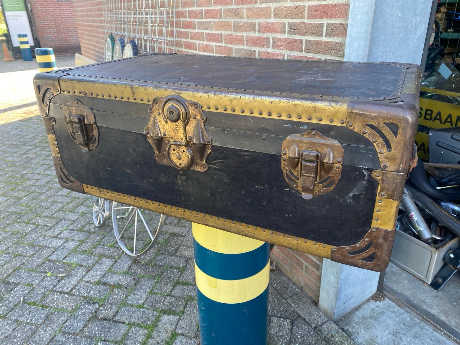 Antieke Samson Steel-Veneer Reiskoffer/Kist 91X53X34CM, Ophalen of Verzenden