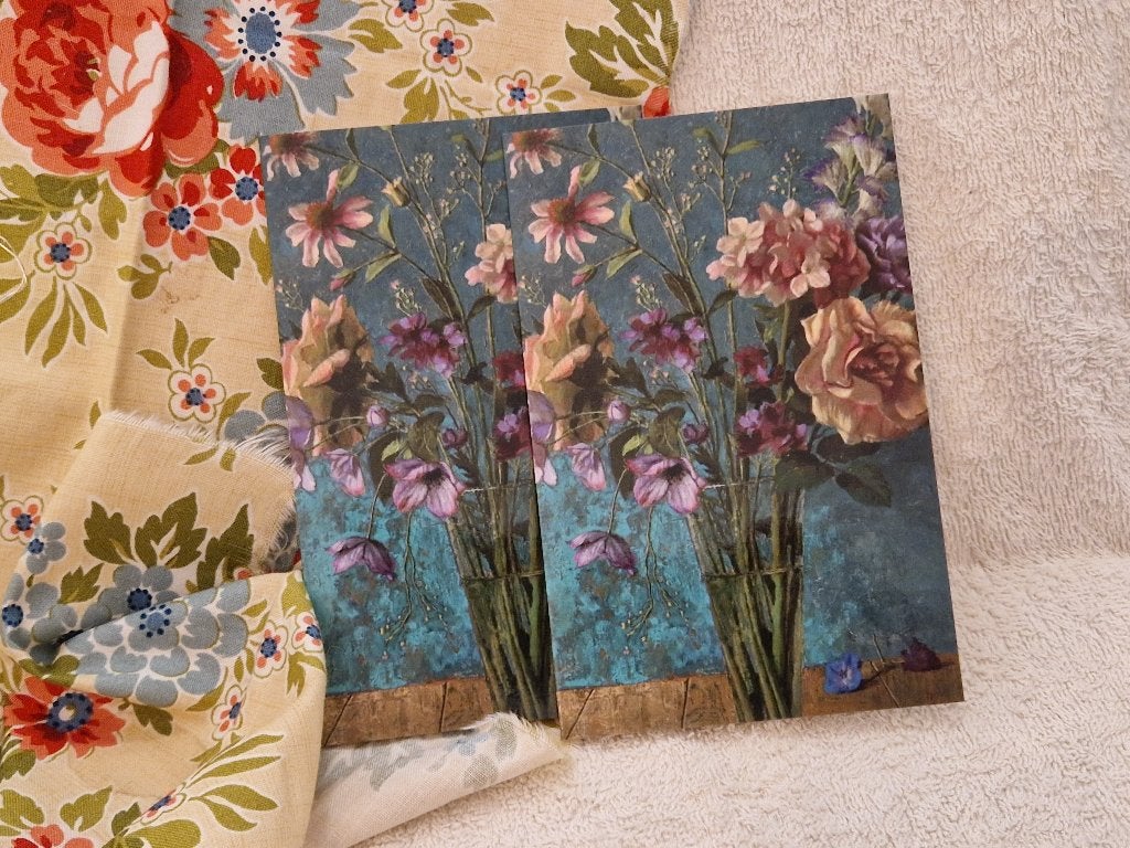 Luxe kaart- dubbel. "Aqua/glazen vaas bloemen- Bloemig"., Ophalen of Verzenden, Nieuw, Papier/karton