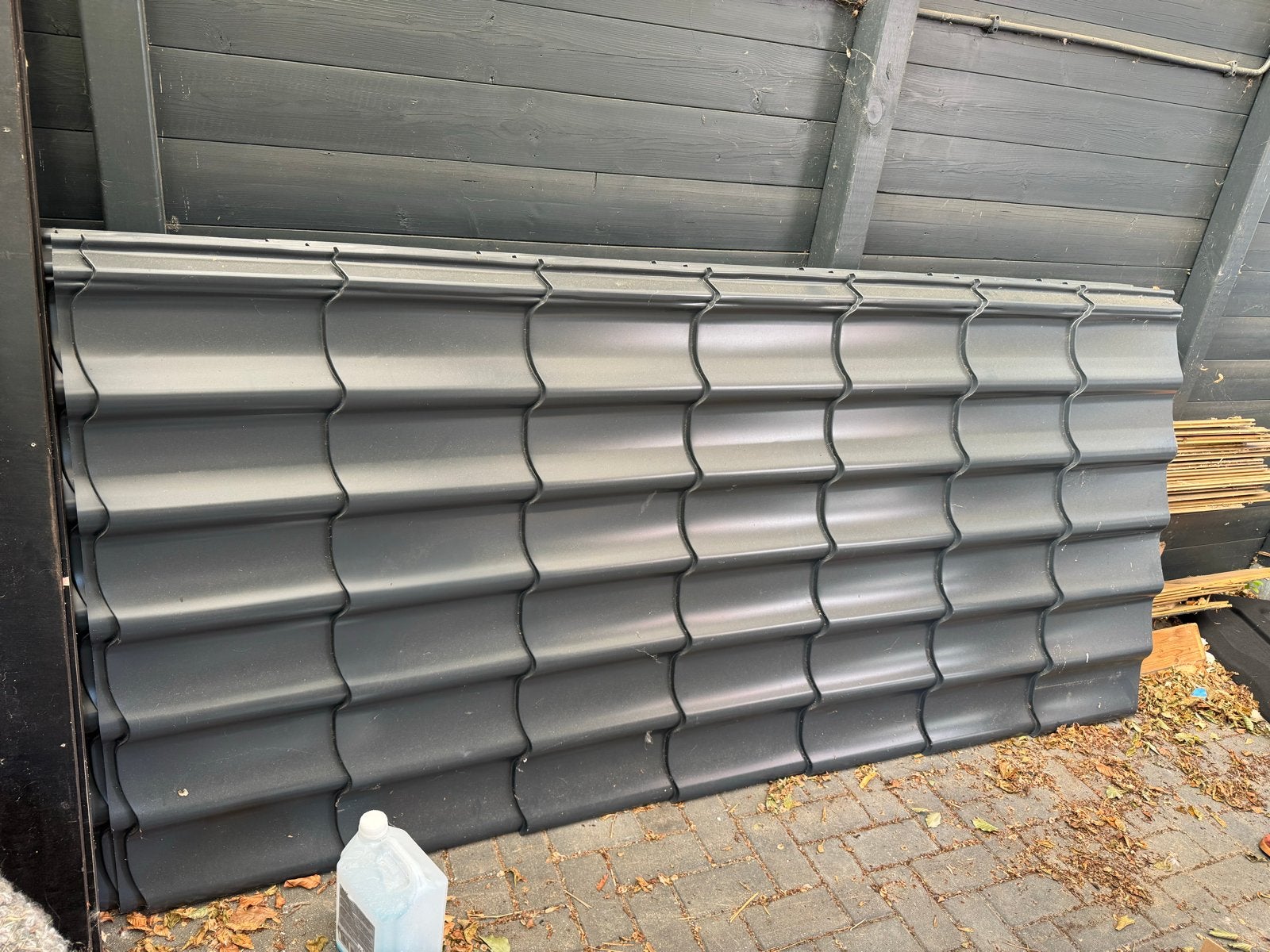 3x Stalen dakpanprofielplaten - Antraciet, Doe-het-zelf en Verbouw, Gebruikt, 5 tot 10 m², Metaal, Grijs