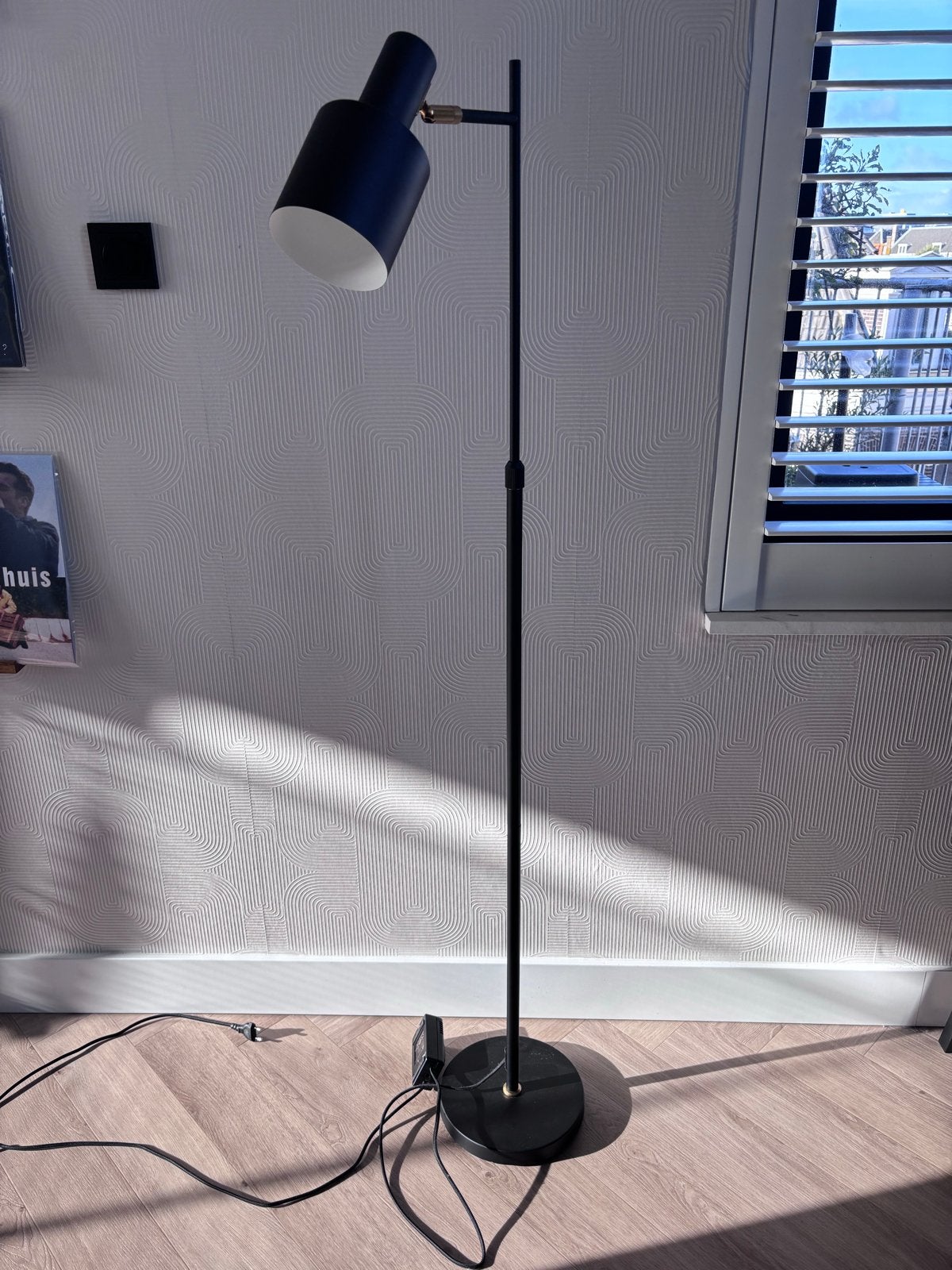 Stijlvolle Zwarte Vloerlamp Karwei met dimmer, Ophalen, Gebruikt, E27 (groot), Metaal