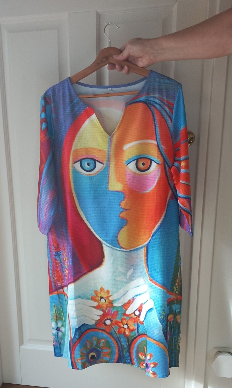Kleurrijke jurk met artistieke print - Maat XL, Ophalen of Verzenden, Zo goed als nieuw, Meerkleurig