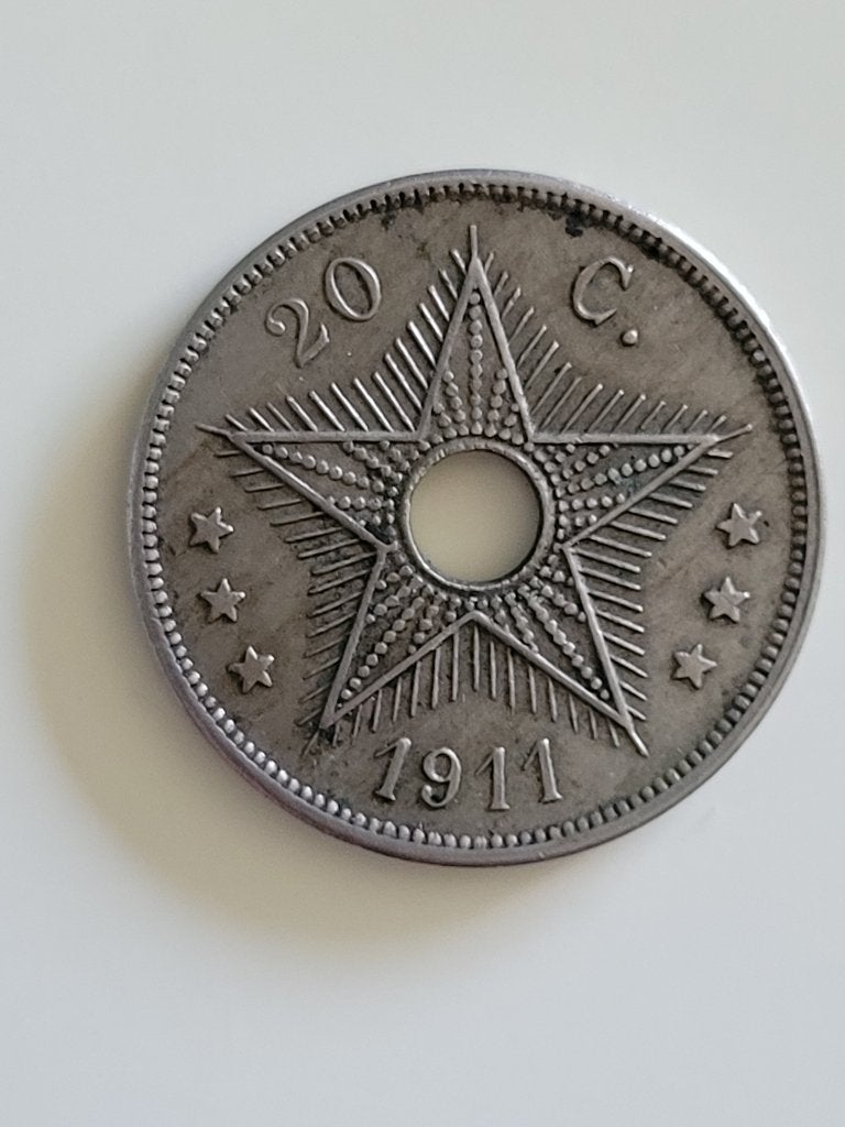 Coin, Belgian Congo, 20 Centimes, 1911, Ophalen of Verzenden, Overige landen