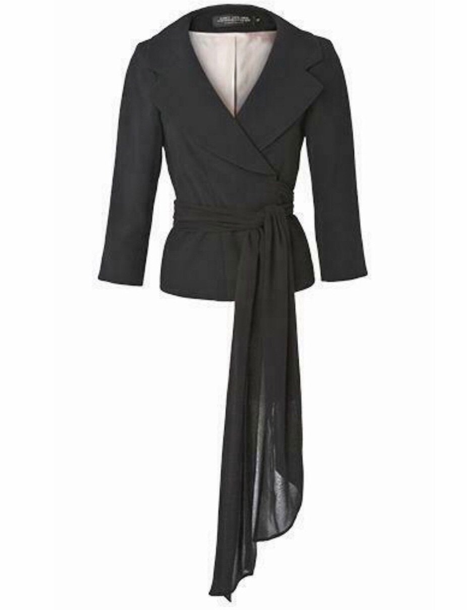 Krommenacker Addie luxe jasje zwart Chiffon ceintuur 38, Maat 38/40 (M), Verzenden, Zwart, Zo goed als nieuw
