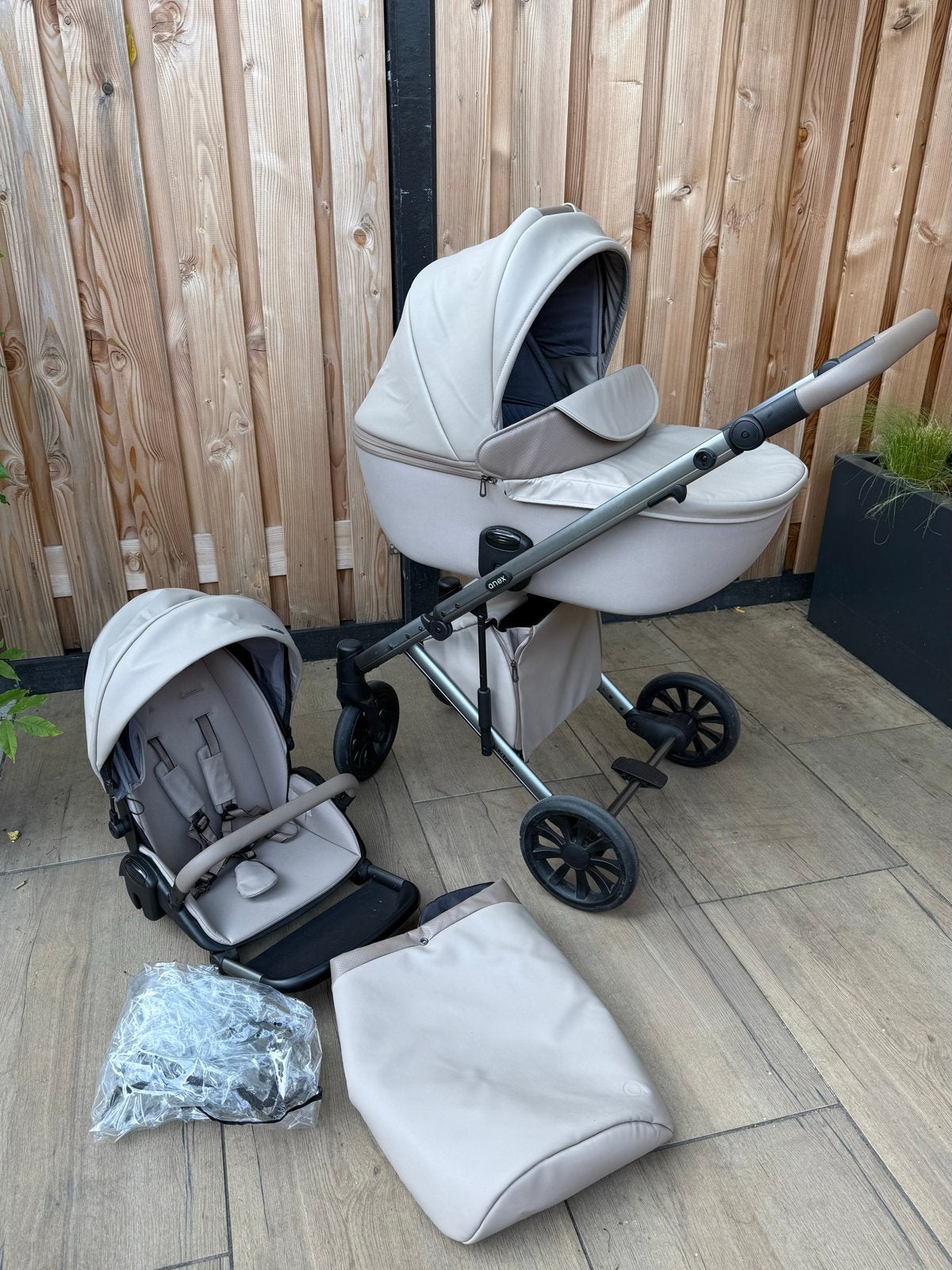 Anex e/type combiwagen 2-in-1 - Beige Taupe Boho, Zo goed als nieuw, Combiwagen, Met reiswieg, Ophalen