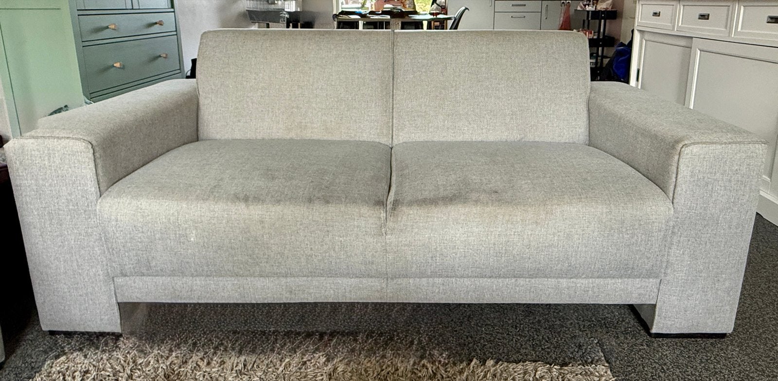 Gratis: Drie en tweepersoonsbank - Grijs, Ophalen, Gebruikt, 150 tot 200 cm, Tweepersoons