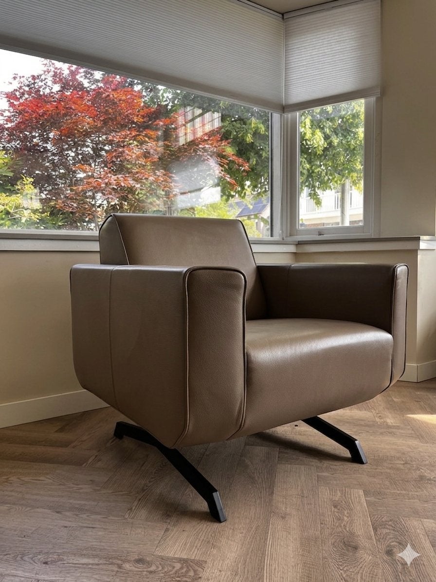 Topform Dirk fauteuil - taupe kleur, Huis en Inrichting, Fauteuils, Ophalen, Zo goed als nieuw, 50 tot 75 cm, Leer