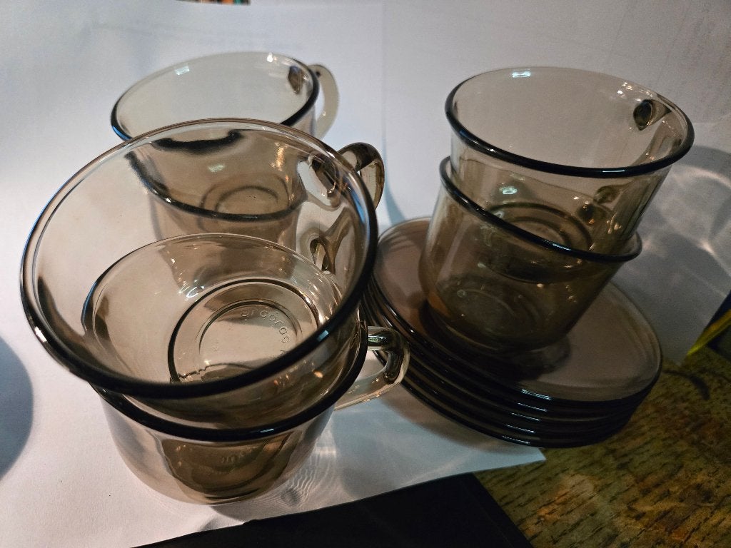 Set van rookglazen kop (6st) en schotel (5) van Arcoroc, Ophalen, Gebruikt, Glas, Overige stijlen