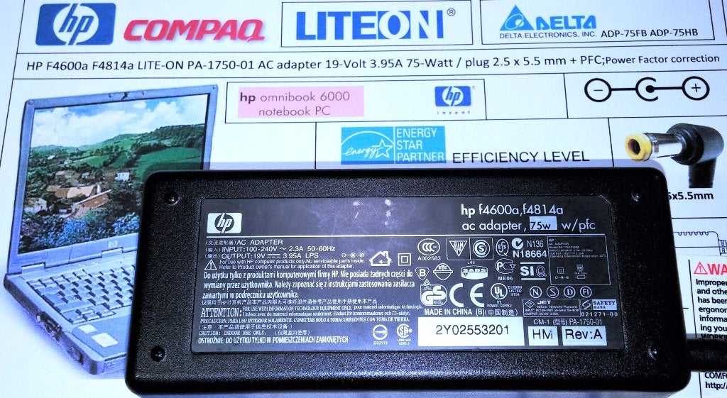 HP 19V 3.95A 75W Adapter F4600A F1781A Lite-On PA-1750-01HM, Ophalen of Verzenden, Zo goed als nieuw, Hewlett Packard HP