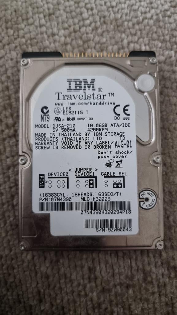 IBM Travelstar 10.06GB IDE HDD voor Laptop, Intern, Gebruikt, 10.06GB, HDD