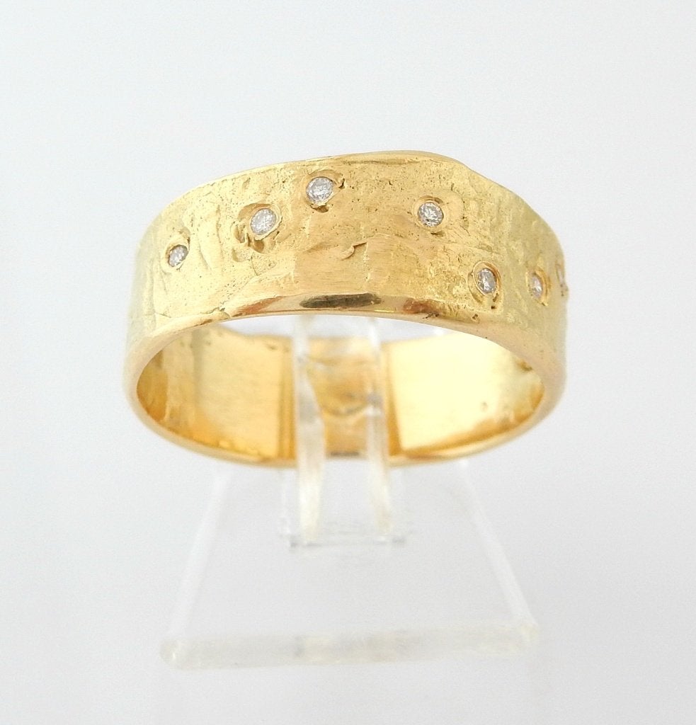 Brede 14 Karaat Gouden Ring Damesring 9 Diamanten, Verzenden, Nieuw, Met edelsteen, Dame