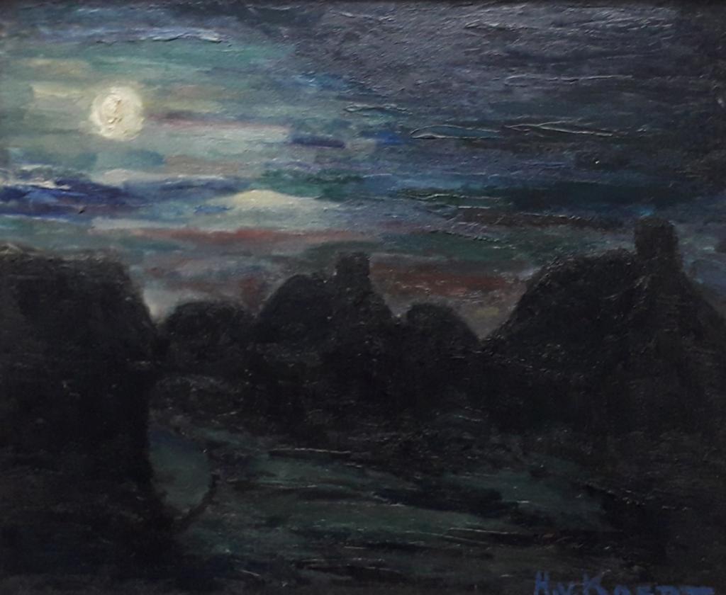 DORPJE BIJ NACHT ONDER EEN HELDERE MAAN🌛STIJL TOON KOSTER, Antiek en Kunst, Kunst | Schilderijen | Klassiek, Ophalen of Verzenden