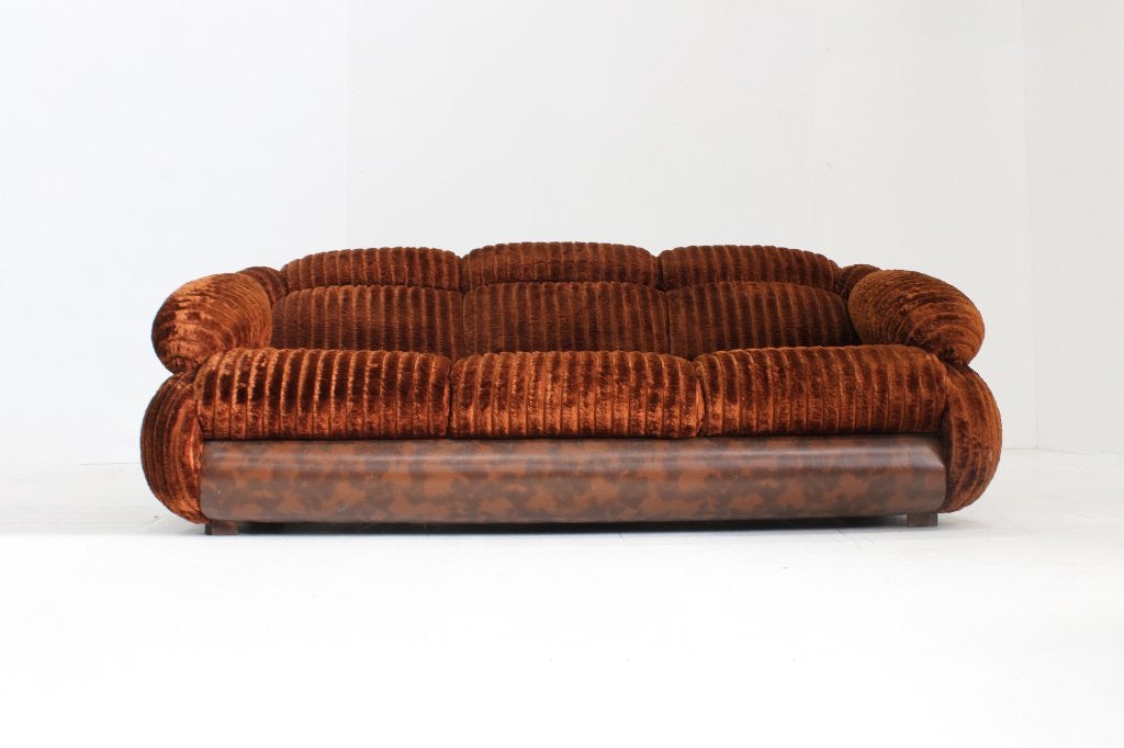 Vintage Italiaanse 3 zits bank velvet jaren 70, Vintage, Driepersoons, 75 tot 100 cm, Ophalen of Verzenden