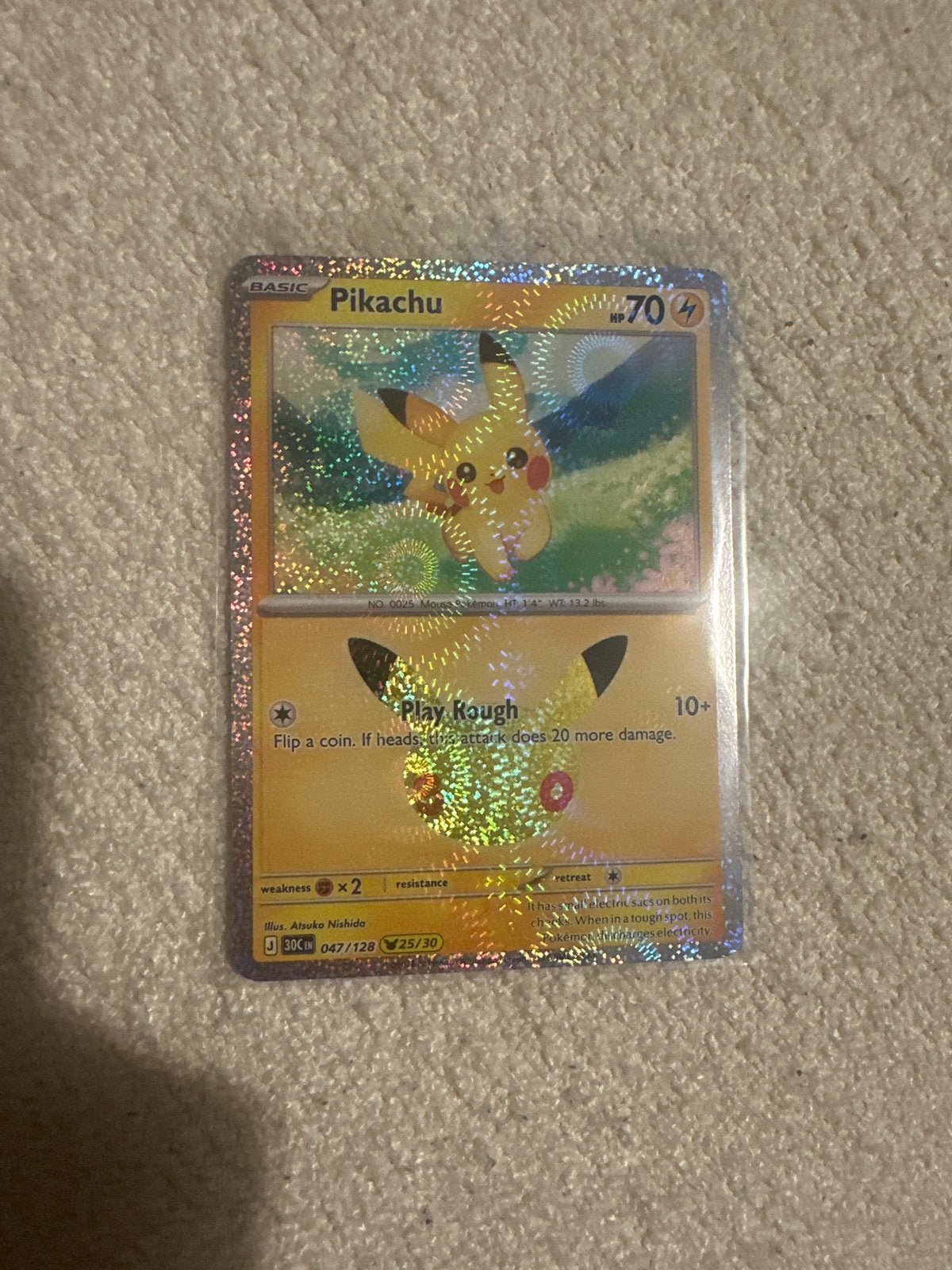Pikachu 047/128 30th Celebration Promo Kaart, Hobby en Vrije tijd, Ophalen of Verzenden, Zo goed als nieuw, Losse kaart, Foil