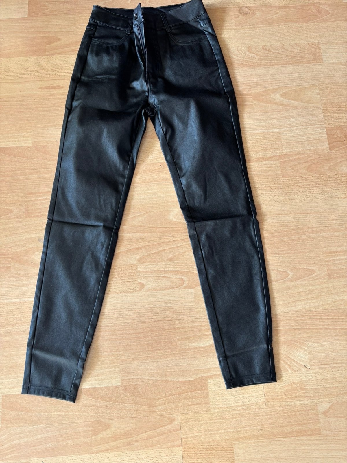 SKINNY ZWARTE COATING BROEK MT M ELASTISCH  ( zie foto’s l), Maat 38/40 (M), Zwart, Ophalen of Verzenden, Zo goed als nieuw