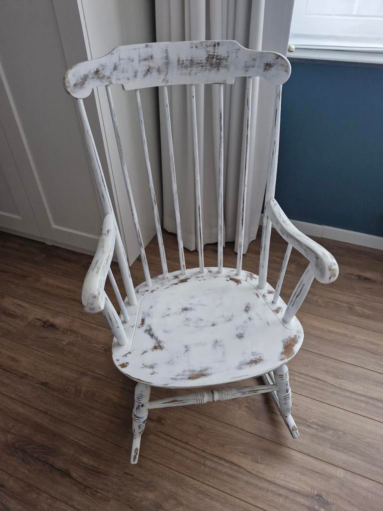 Houten schommelstoel landelijke/brocante stijl, Ophalen of Verzenden, Bruin, Eén