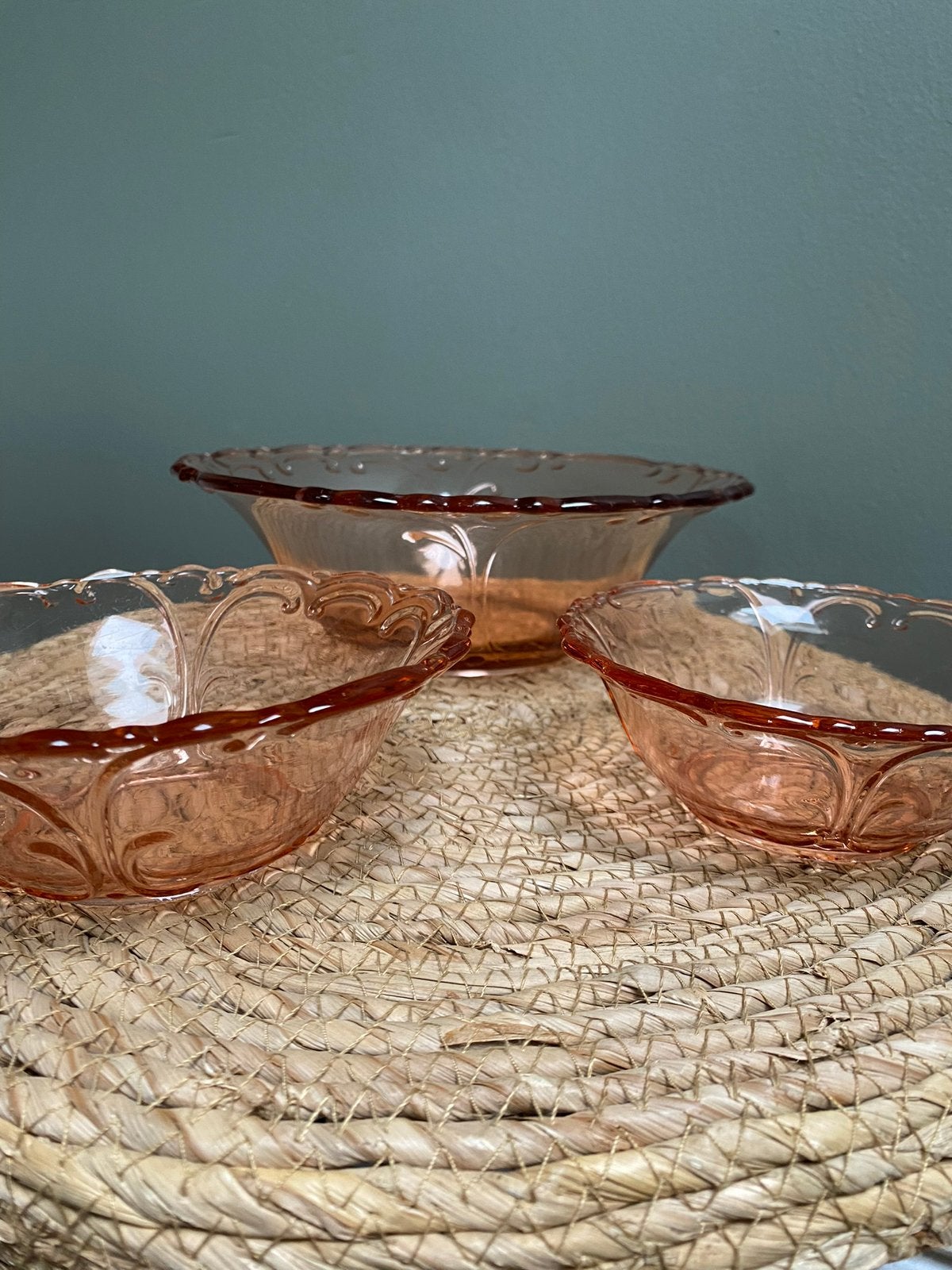 ZGAN vintage set van 3 rose glazen schalen, Antiek en Kunst, Ophalen of Verzenden