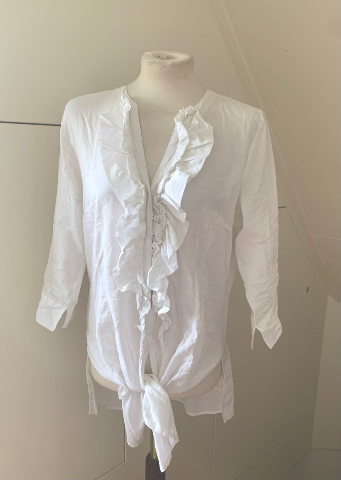 Blouse top wit blauw roze 38 M 40 L linnen katoen, Ophalen of Verzenden, Gedragen, Maat 38/40 (M), Geel