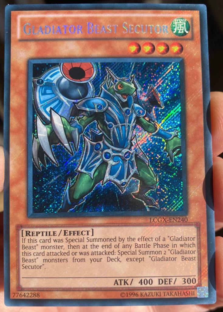 Yu-Gi-Oh! Gladiator Beast Secutor LCGX Foil Bleed !, Ophalen of Verzenden, Zo goed als nieuw, Losse kaart, Foil