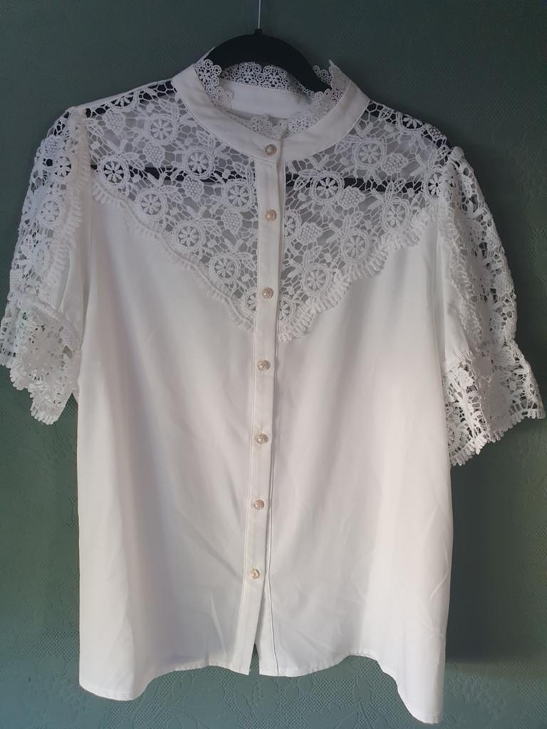 Witte kanten blouse met korte mouwen - Shein XL, Wit, Maat 46/48 (XL) of groter, Ophalen of Verzenden, Zo goed als nieuw