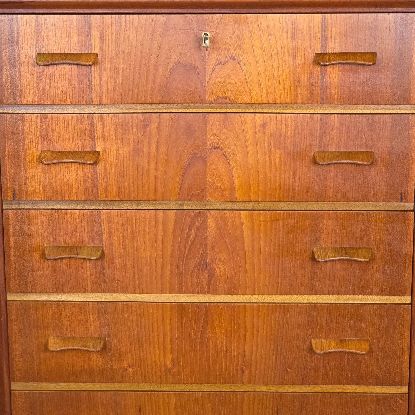 Vintage Deense ladekast, teak 6 lades jaren 60 Scandinavisch, Ophalen, Gebruikt, 5 laden of meer, 50 tot 100 cm