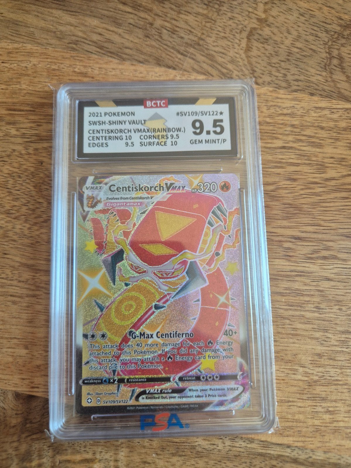 Centiskorch VMAX (Rainbow) BCTC 9.5 Gem Mint/P Pokémon, Ophalen of Verzenden, Zo goed als nieuw, Losse kaart, Foil