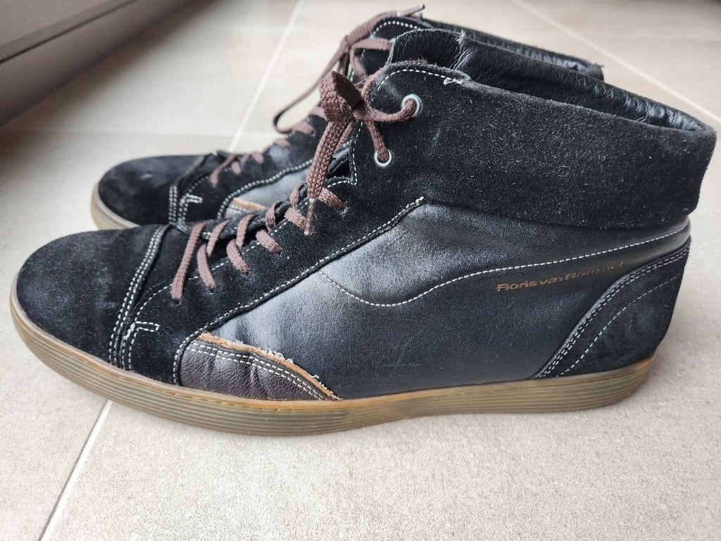 Floris van Bommel hoge sneakers zwart leer en suède, maat 43, Zwart, Floris van Bommel, Ophalen of Verzenden, Sneakers of Gympen