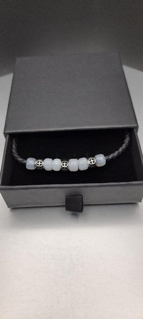 Stillpoint leren heren armband met 925 zilver en Murano glas, Sieraden, Tassen en Uiterlijk, Armbanden, Verzenden, Zwart, Nieuw