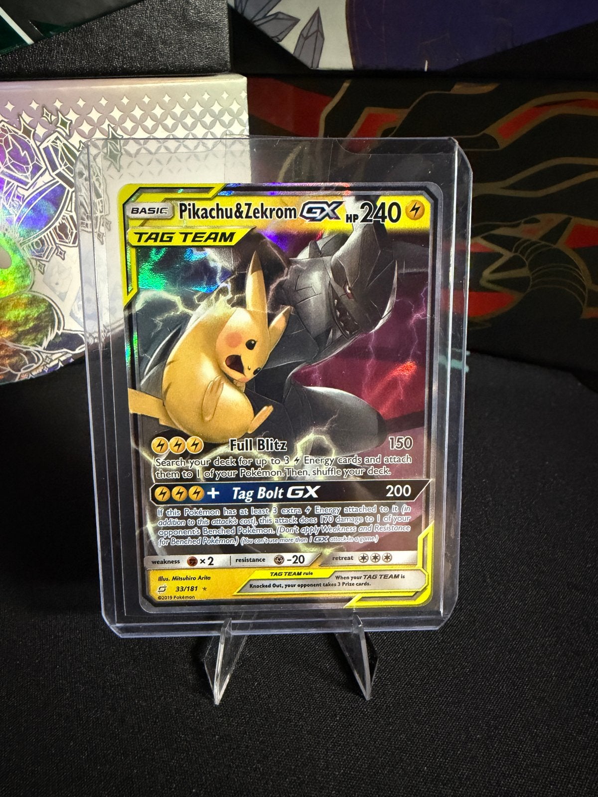 Pikachu & Zekrom GX TAG TEAM Pokémon Kaart, Ophalen of Verzenden, Zo goed als nieuw, Losse kaart