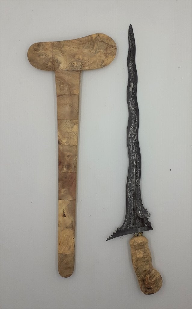 Keris Bali Panebang 9 Luk Ngulit Semangka Batun Poh PKS54, Wapen, Indonesië, Meerkleurig, Handgemaakt