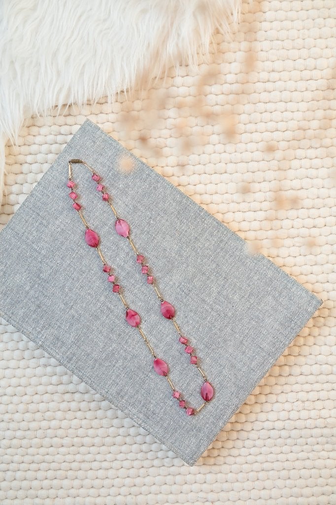 Vintage glazen kralenketting roze, Ophalen of Verzenden, Gebruikt, Roze, Overige materialen