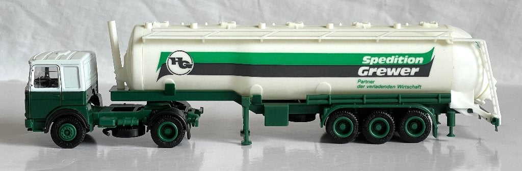 Herpa: MAN 16.321 met Silo-oplegger "Grewer Spedition", Ophalen of Verzenden, Zo goed als nieuw, Bus of Vrachtwagen, Herpa