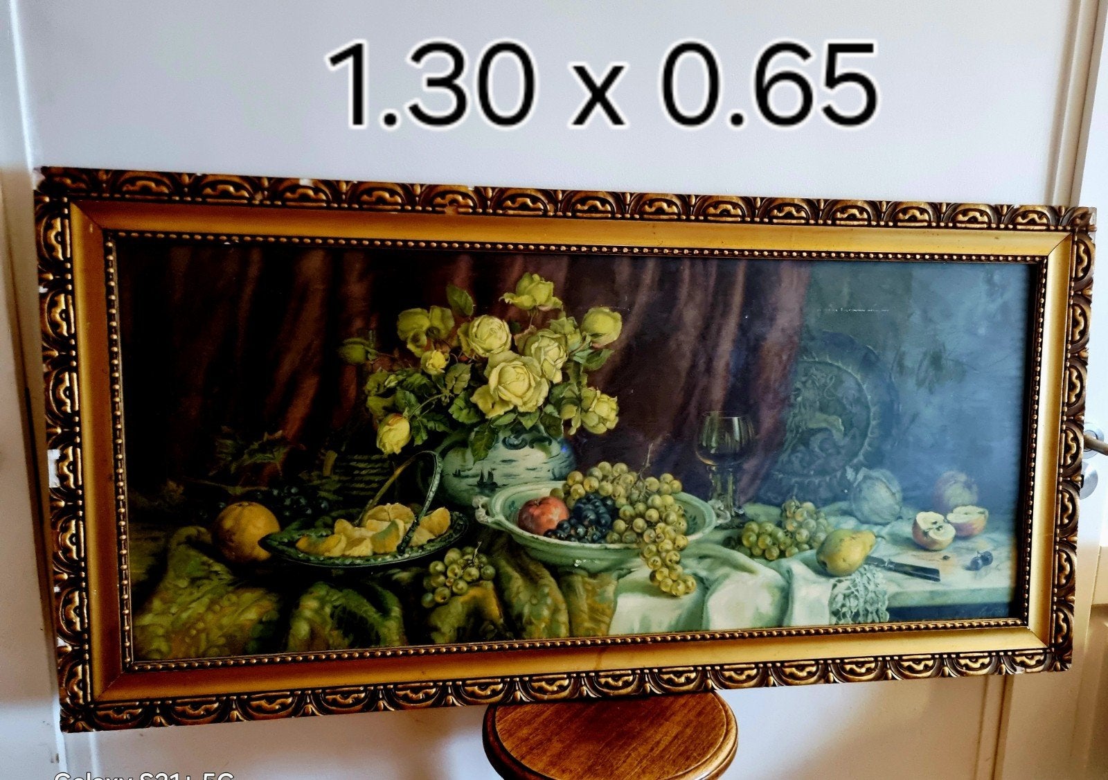 Groot klassiek stilleven schilderij met fruit en bloemen, Antiek en Kunst, Ophalen, Doek, Stilleven, Olieverf