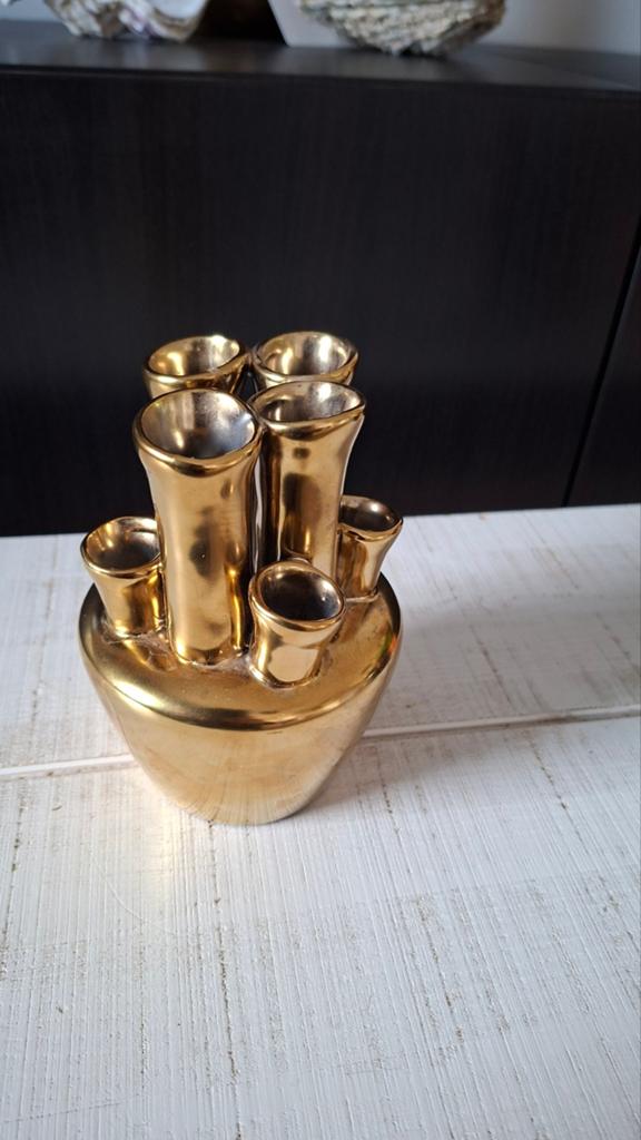 Gouden tulpenvaasje met 7 openingen, Ophalen of Verzenden