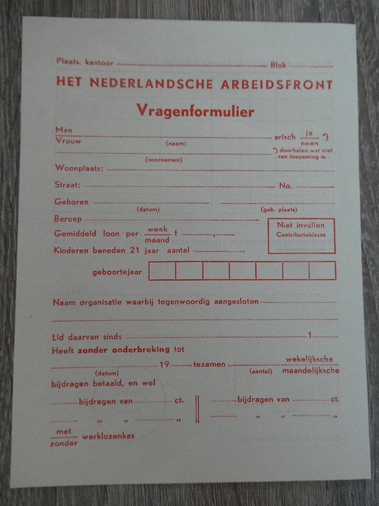 Vragenformulier Nederlandse Arbeidsdienst., Verzamelen, Ophalen of Verzenden, Overige soorten, Nederland, Foto of Poster