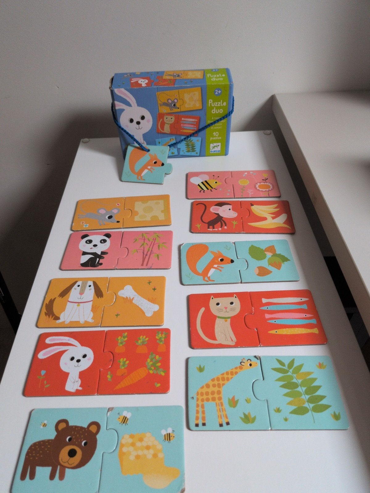 Djeco Puzzle Duo: Dieren en hun voedsel (10 puzzels), Ophalen of Verzenden, 10 tot 50 stukjes