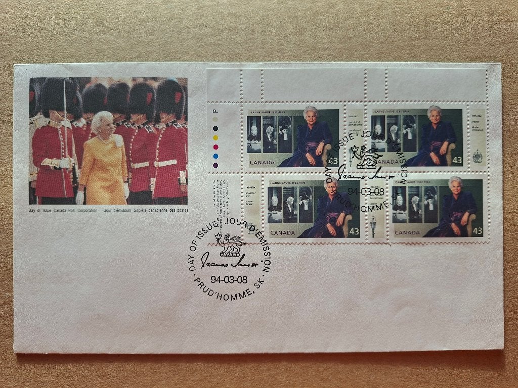 Canadese Eerste Dag Cover Jeanne Sauvé 1994, Ophalen of Verzenden, Onbeschreven, Rest van de wereld